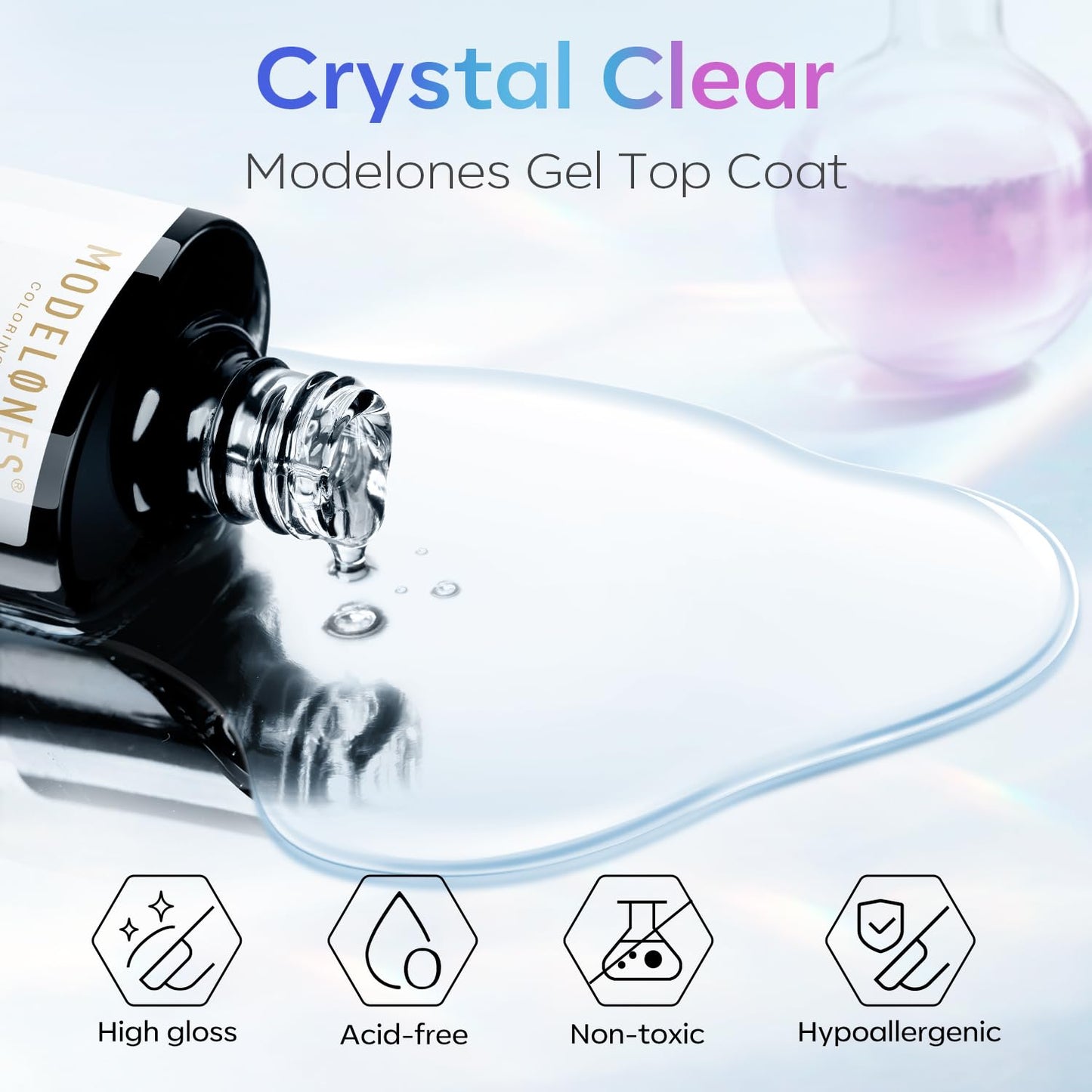 modelones Gel Top Coat, 15ml No Wipe Gel Nail Polish High Gloss Top Coat Shiny Long Lasting Clear Top for Acrylic Nails, Need U V/LED Lamp for Home DIY Gift Manicure Salon