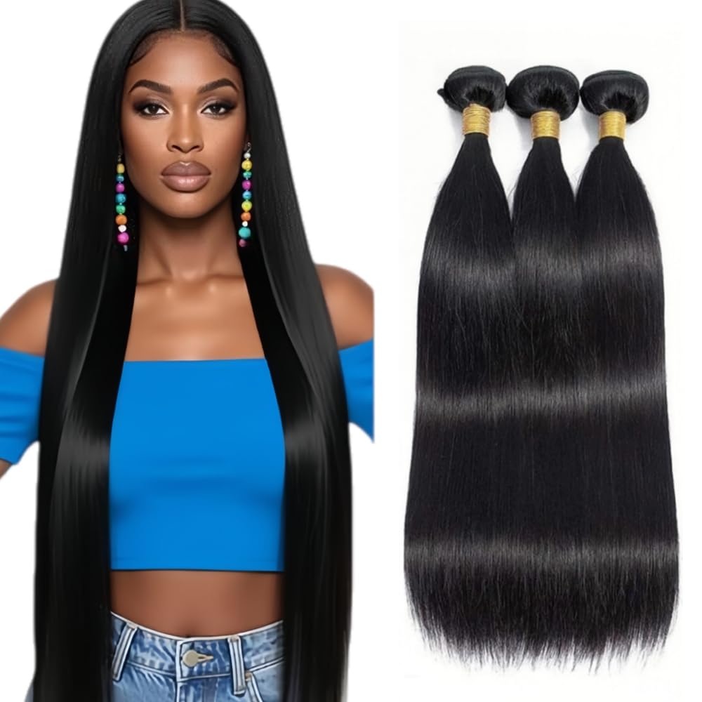 Straight Human Hair Bundles Natural Black Bundles Human Hair Straight 150g Color #1B Bundle Unprocessed Virgin Bundle 12 14 16 Inch