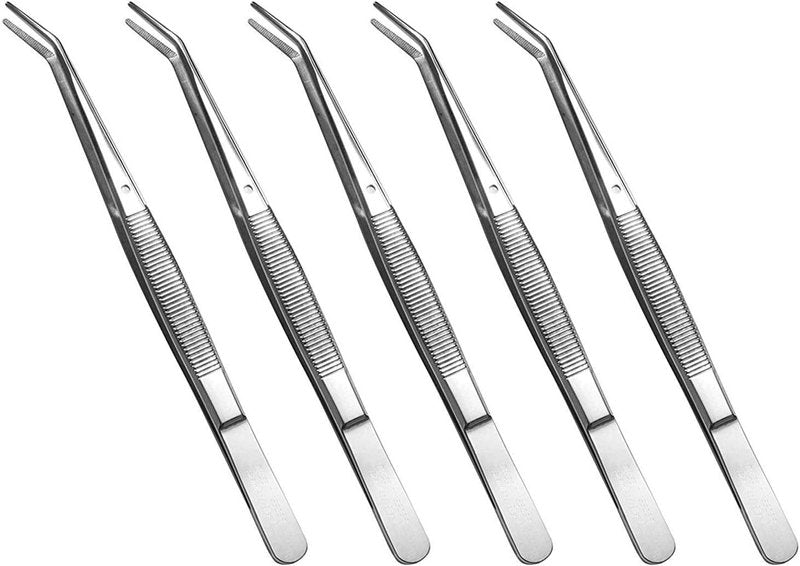 5-Piece Stainless Steel Tweezers Set, Curved Serrated Tip | Multipurpose Precision Forceps for Crafting, Sewing Machine Repair & Detailed Work, Anti-Slip Grip for Professional & Home Use