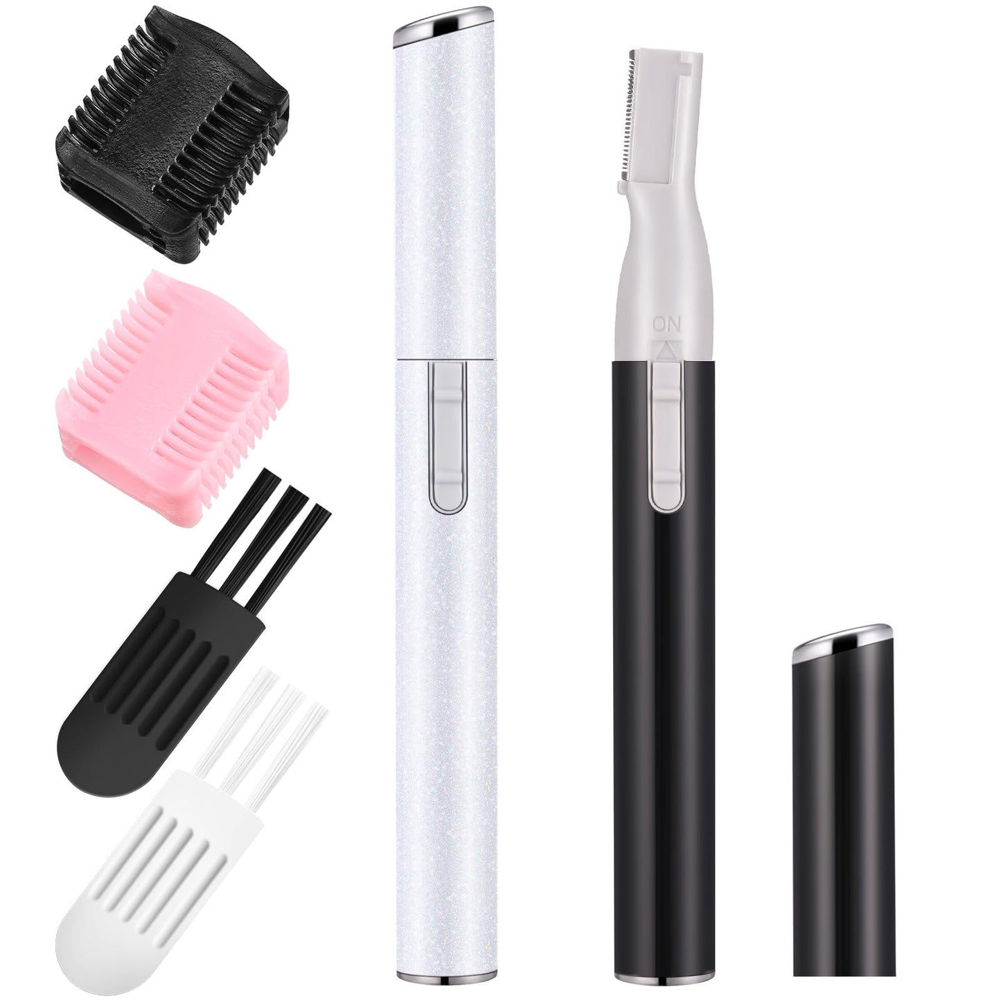 Chumia 2 Pcs Electric Eyebrow Trimmer Women Precision Face Razors Mini Shaver with Comb Christmas Women Gift Battery Operated Personal Epilator for Face Neck Fuzz Lips Leg (Black,White)
