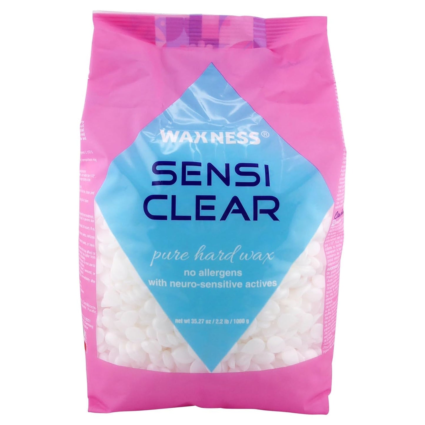 Waxness Sensi Clear Pure Hard Wax Beads 2.2 lb (1kg) – Rosin-Free Stripless Clear Hard Wax with Neuro-Active Comfort Complex for Face & Body – Made in Italy