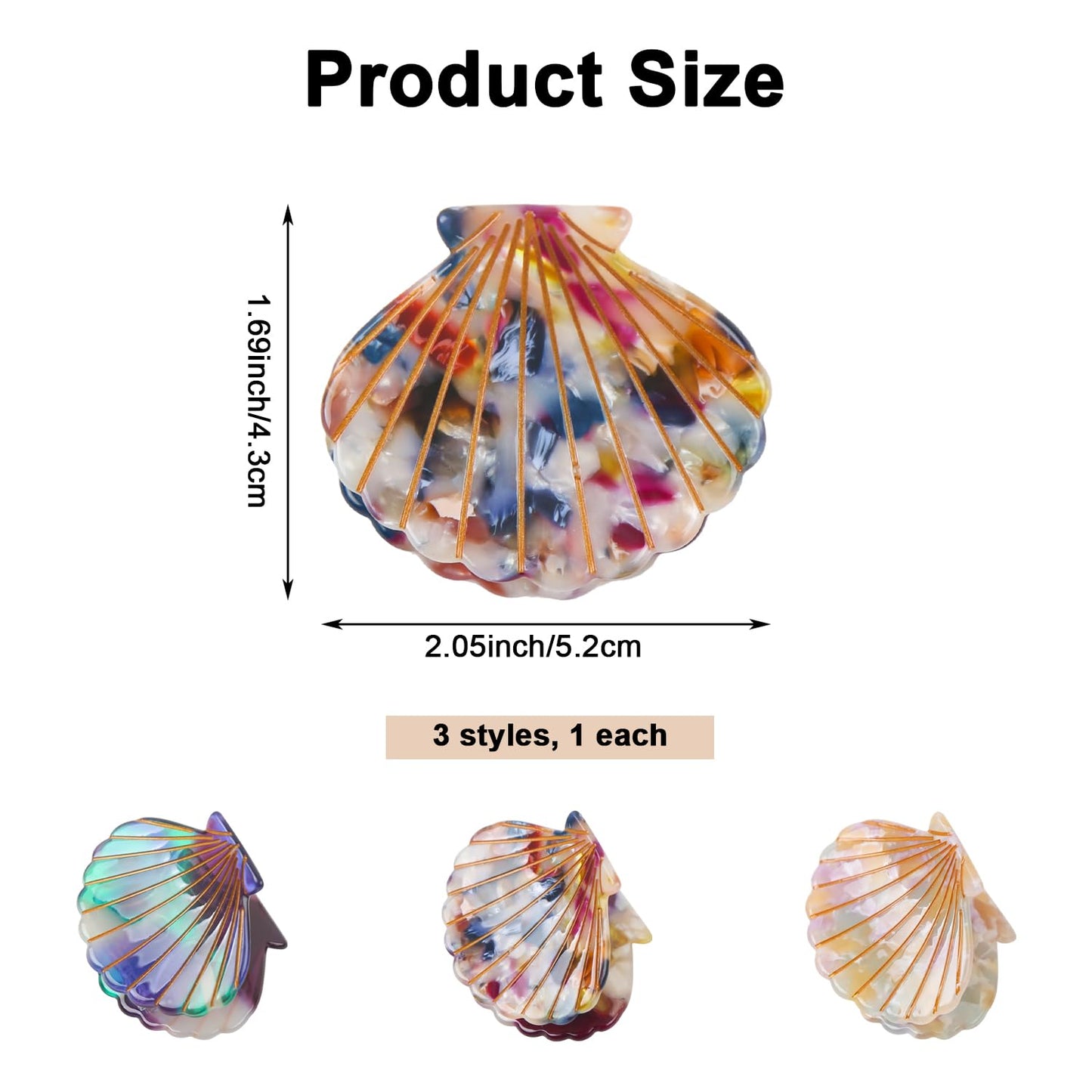 Seashell Hair Clips Set - Mermaid Shell Claw Clips in Marble Pattern | 3 Colors for Women & Girls