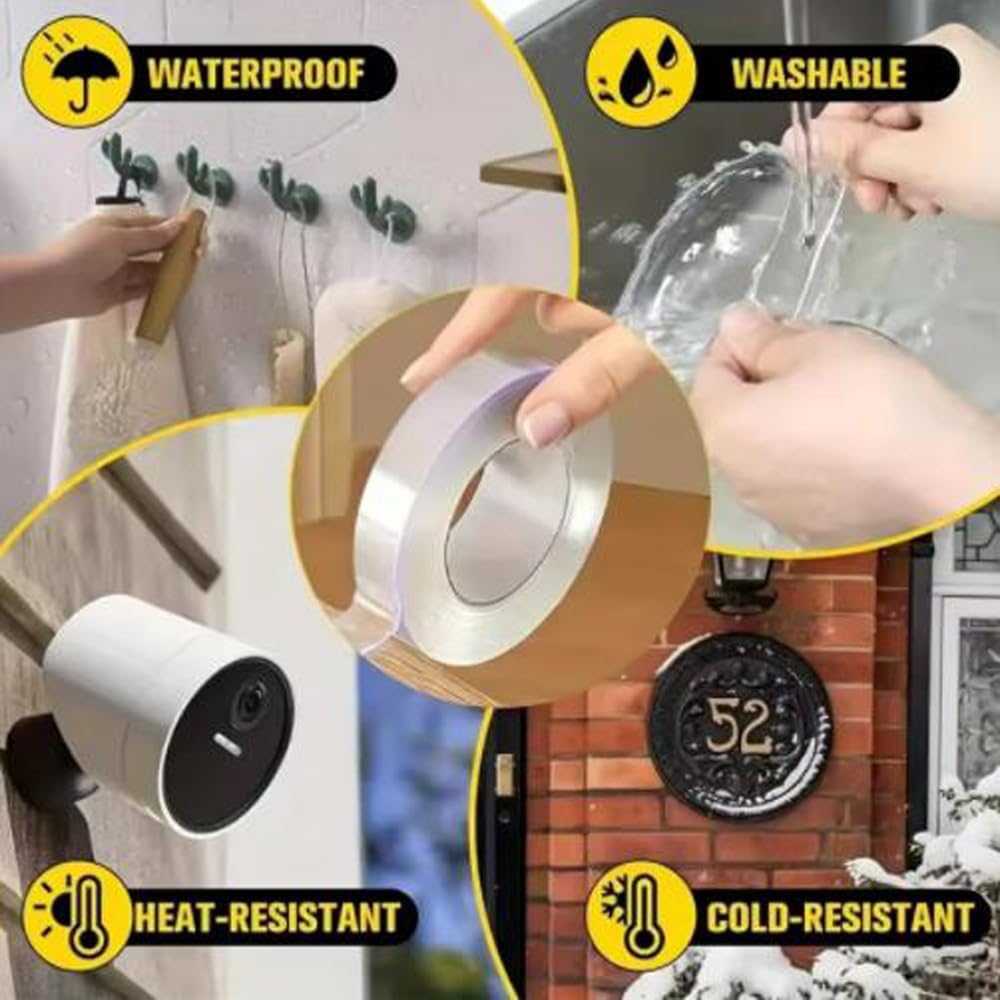 1roll Double Sided Tape Super Strong Adhesive Tapes Reusable Washable Waterproof Transparent Tape Tools for Home Office (5CM*1M)