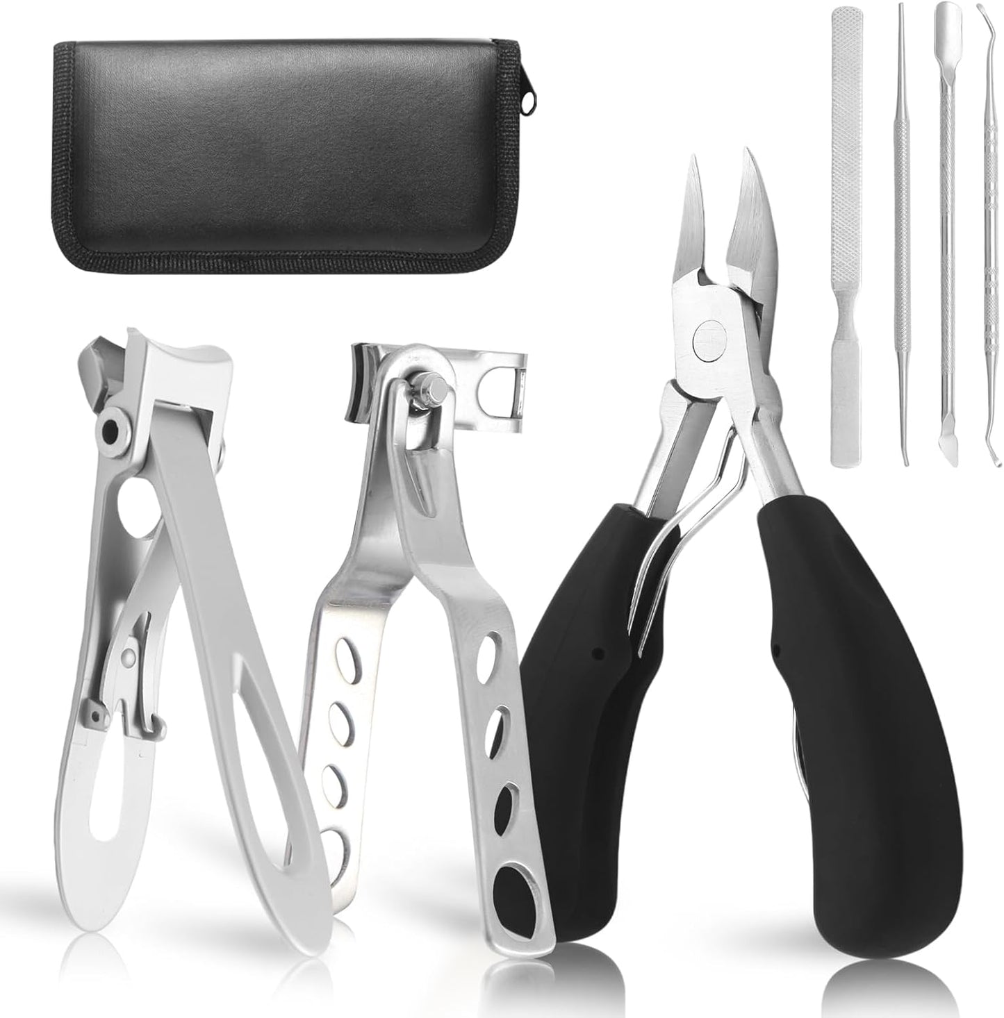 Thick Toenail Clippers for Seniors - Heavy Duty Long Handle 360° Rotating Nail Clipper | 7-Piece Set