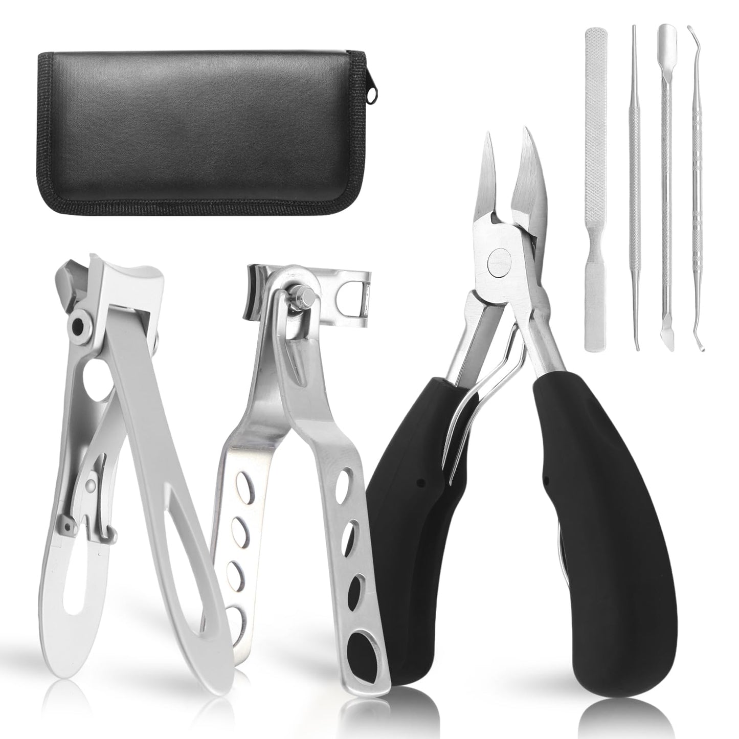 Toenail Clippers for Seniors Thick Toenails, Heavy Duty Toe Nail Clippers Adult Thick Nails Long Handle, 360° Rotating Nail Clipper, Large Toenail Clippers for Thick Nails 7Pcs