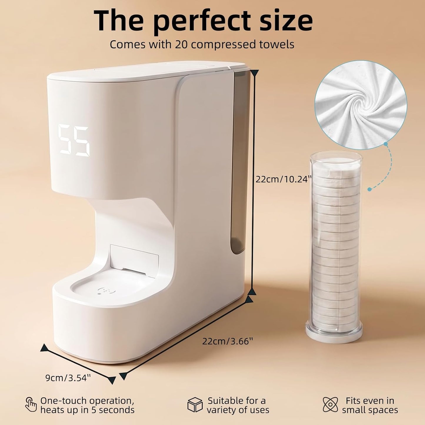 Hot Towel Warmer - Fast Heating 5s Towel Dispenser with Voice Alert | Holds 20 Towels, 55°C (131°F) Temperature Control