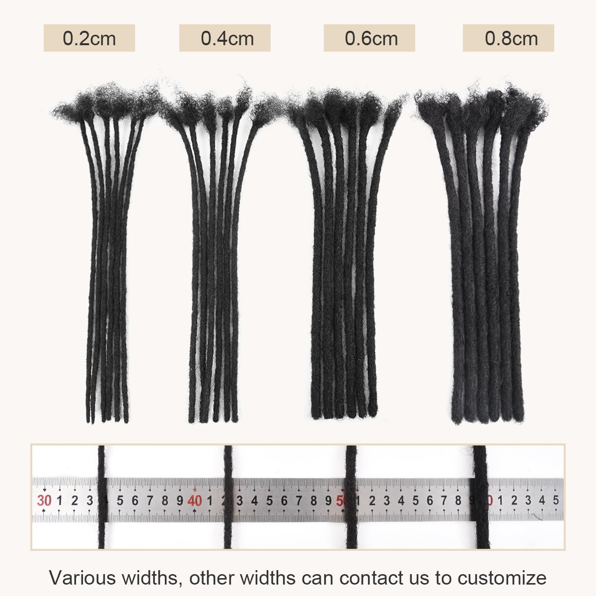 Real Human Hair Dreadlock Extensions - 100% Handmade, 30 Strands, 8-18 Inch | Thickness Options 0.4cm, 0.6cm, 0.8cm