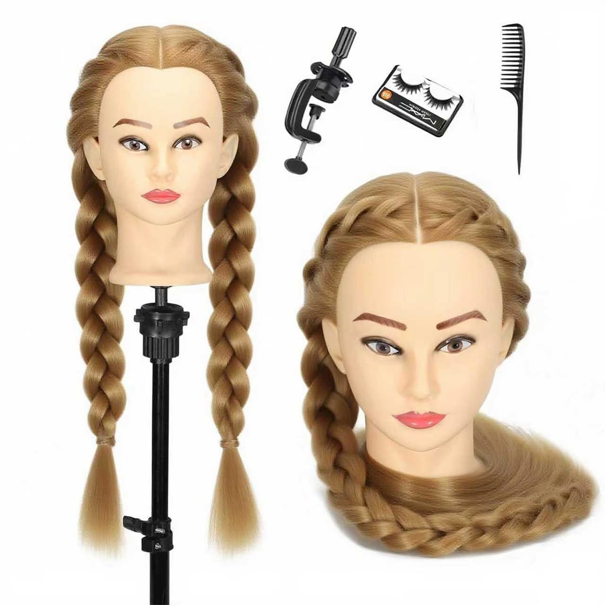 Mannequin Head with Hair - 28" Cosmetology Manikin for Braiding & Styling | Includes Free Clamp