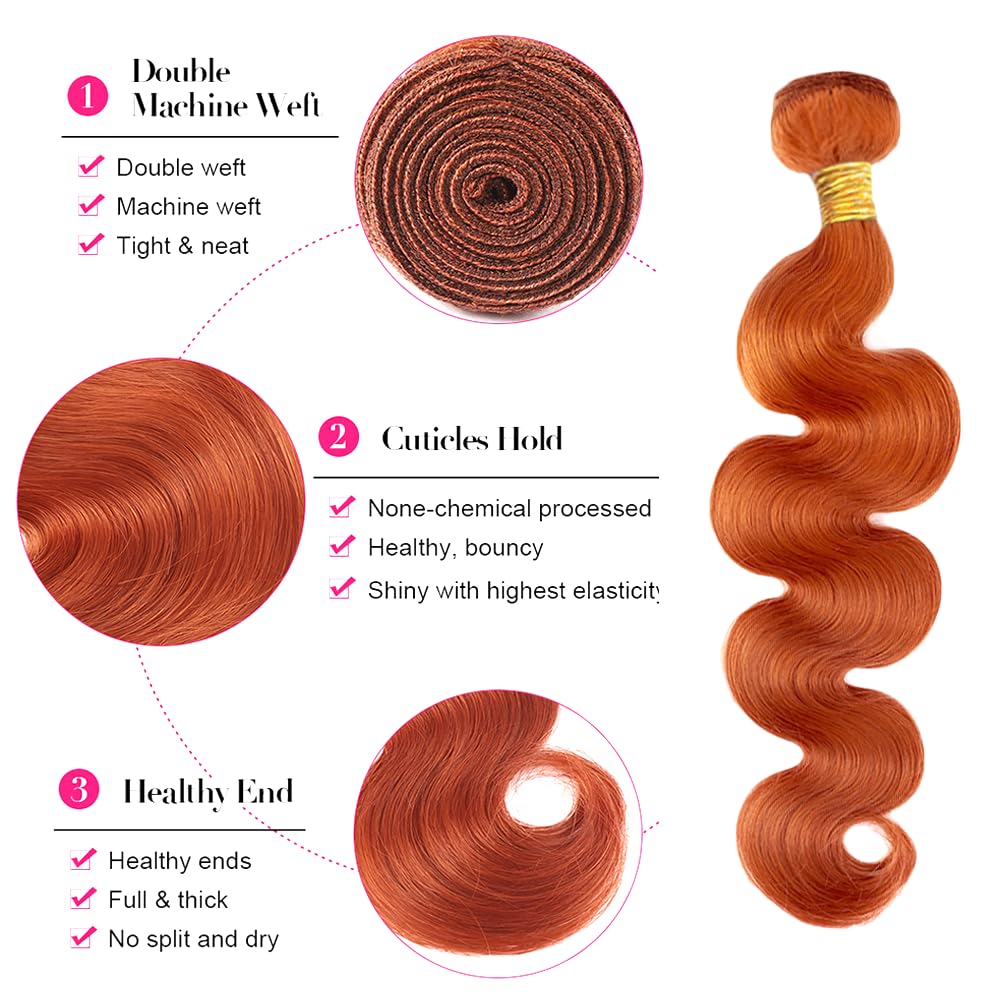 Ginger Bundles Human Hair #350 Bundles Orange Body Wave Bundle 24 26 28 inch #350 Body Wave Human Hair Bundle
