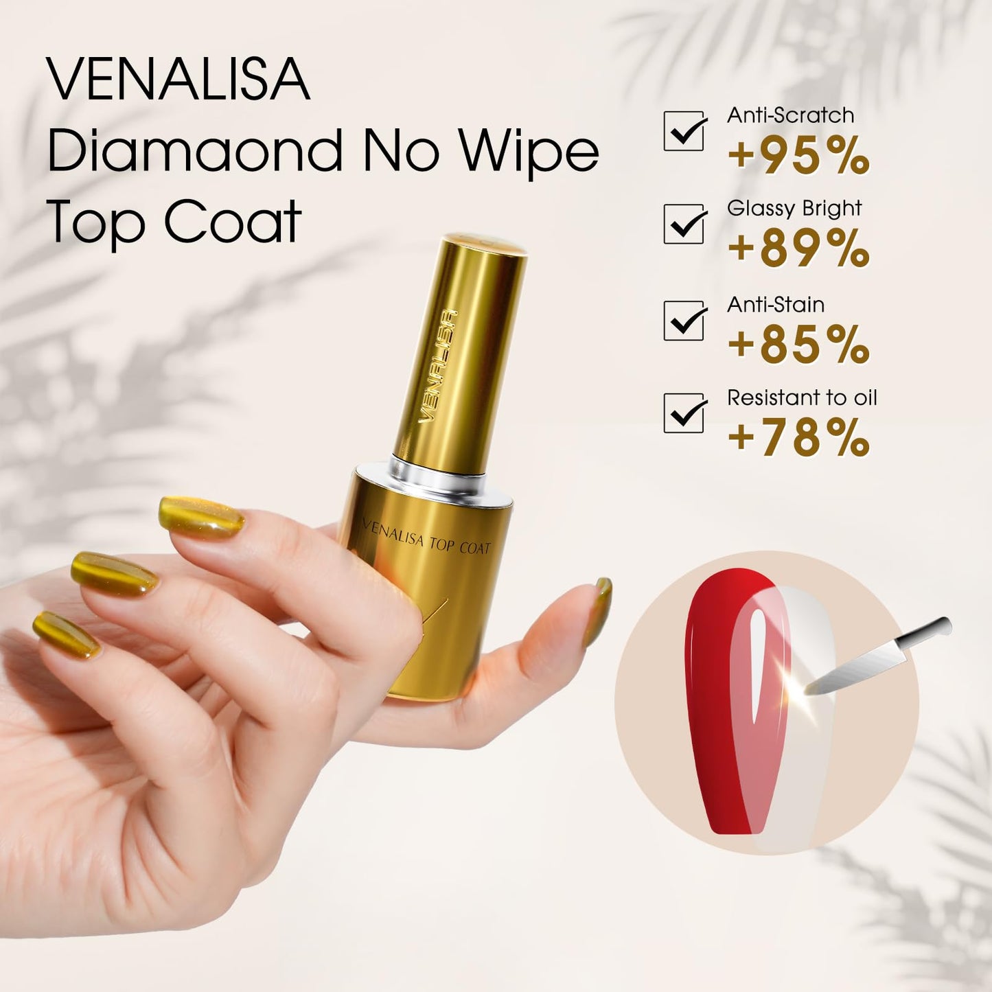 VENALISA 2 Pcs No Wipe Gel Top Coat Set- High Gloss Shiny Long Lasting Top Coat Clear Gel Nail Polish Kit, Nail Art Home and Professional Manicure