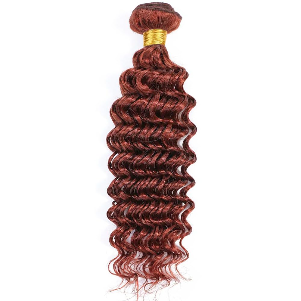 Reddish Brown Bundle Color 33 Deep Wave Human Hair Bundles Auburn Brown 1 Bundle 18 Inch Color 33 Copper Deep Curly Bundles For Black Women