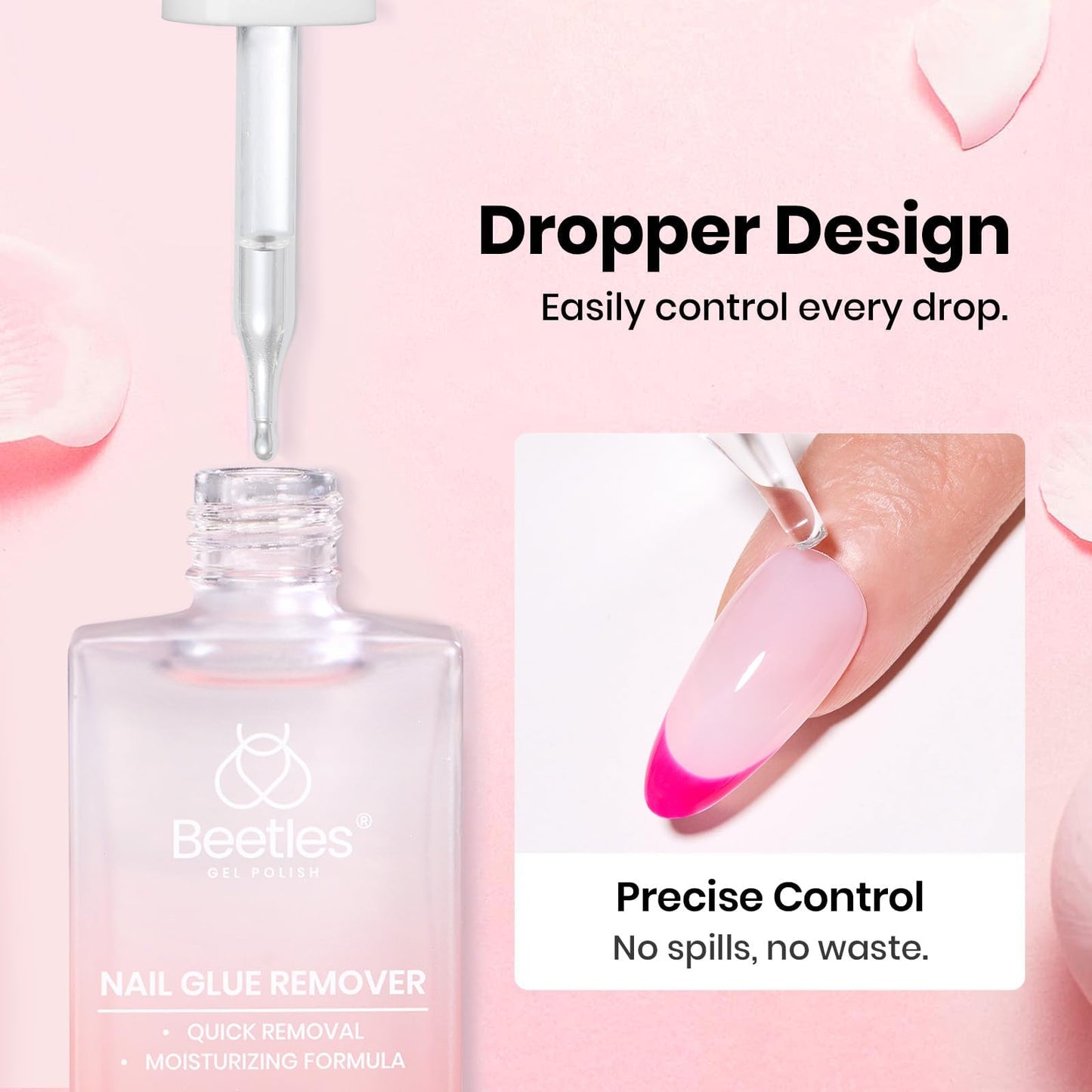 Beetles Gel Nail Glue & Remover Kit, 20g No Wipe Hands-Free Nail Glue for Tipex Soft Gel Nail Tips & Clear Press On Nails, 10ml Nail Remover with Nail Tools, Gentle Formula, Gift for Women