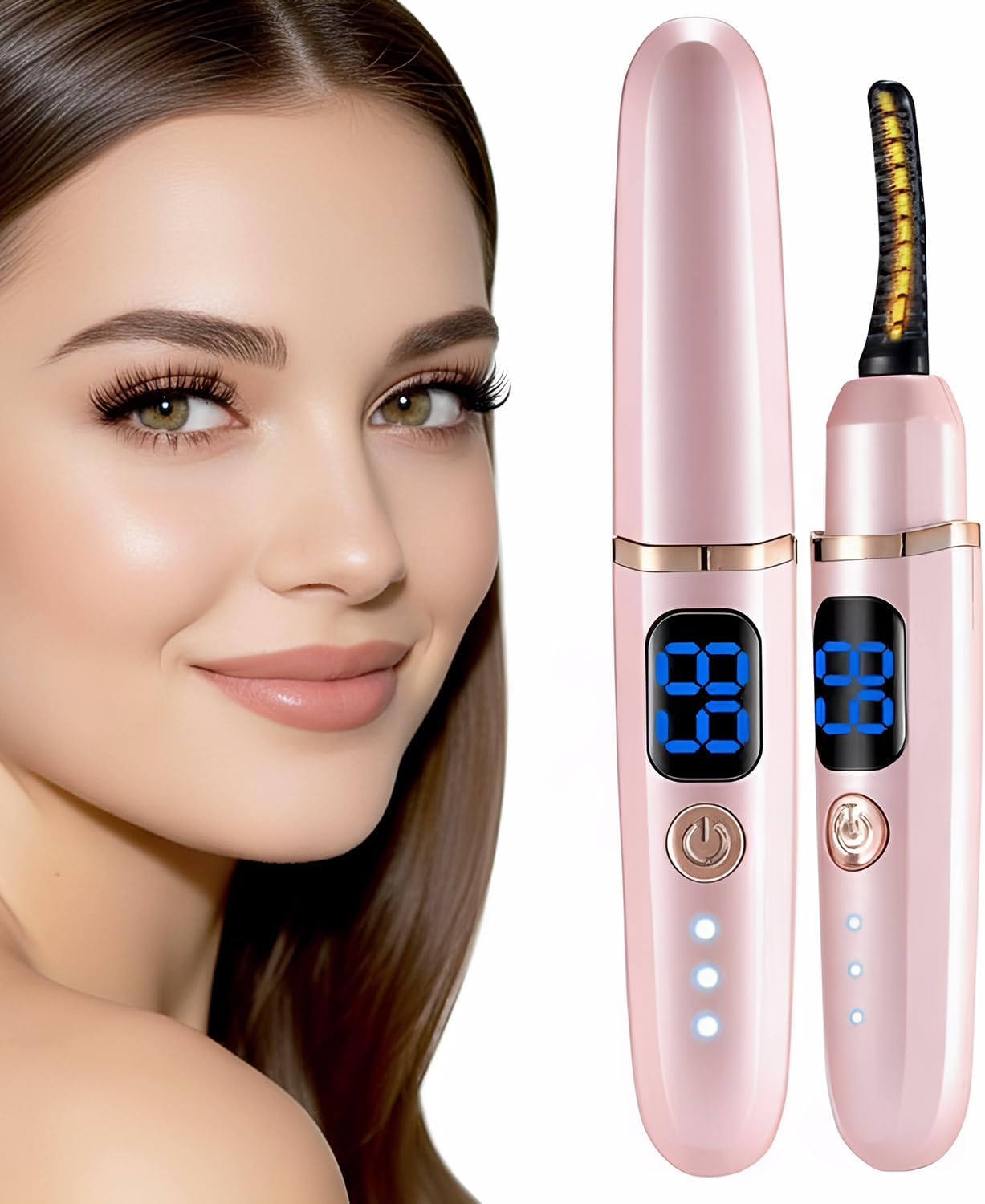 Electric Heated Eyelash Curler - 3 Temperature Modes & LED Display | Type-C Rechargeable, Pink