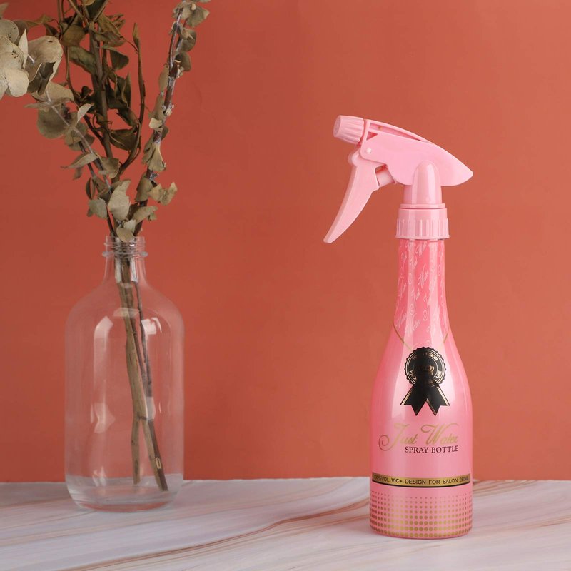 Segbeauty Adjustable Spray Bottle, 9.8oz Champagne Design Plastic Plant Mister with Fine Mist to Stream Settings, 280ml Empty Refillable Handle Rose Pink Sprayer for Home Cleaning Hair Salon