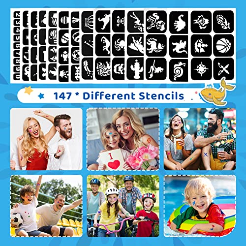 Bledras Temporary Glitter Tattoo Kit for Kids & Adults - 30 Colors & 147 Stencils