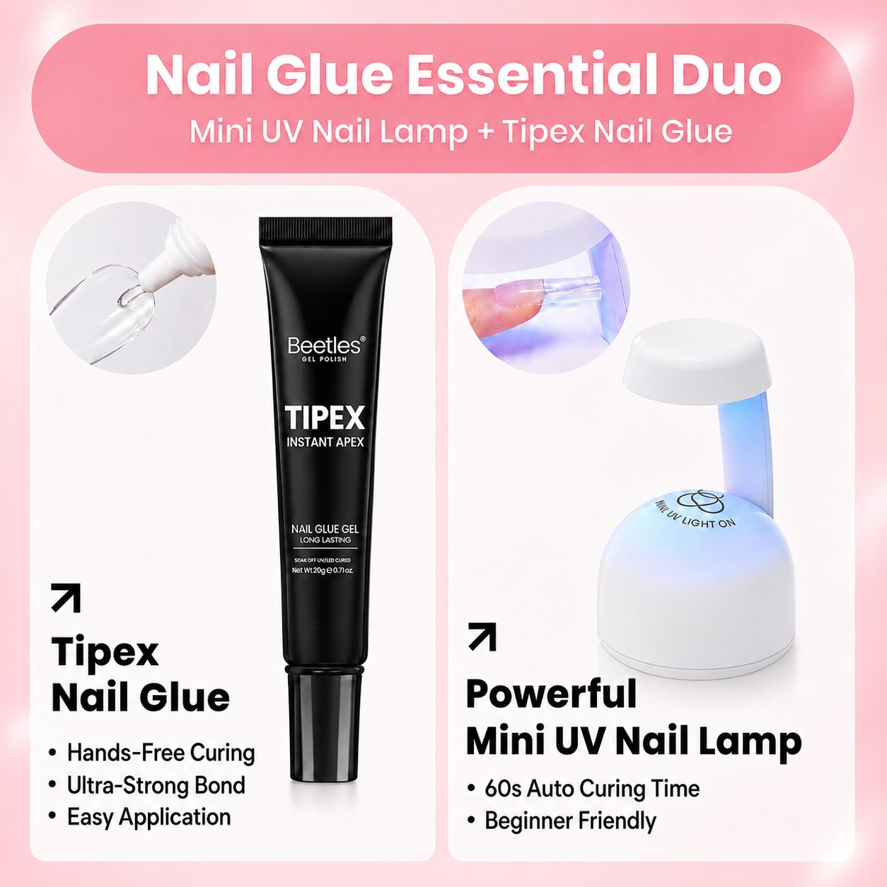 Apex Nail Tips Kit - Medium Stiletto 224PCS | Dehydrator, Primer, Glue & Mini UV Lamp for Long-Lasting Wear