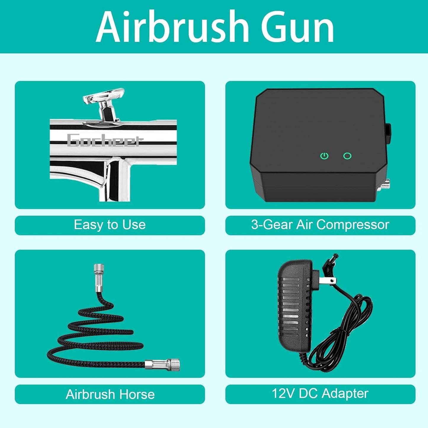 Airbrush Kit with Air Compressor - High Pressure 40 PSI, Non-Clogging | 0.2/0.3/0.5mm Nozzles for Painting, Modeling, Makeup