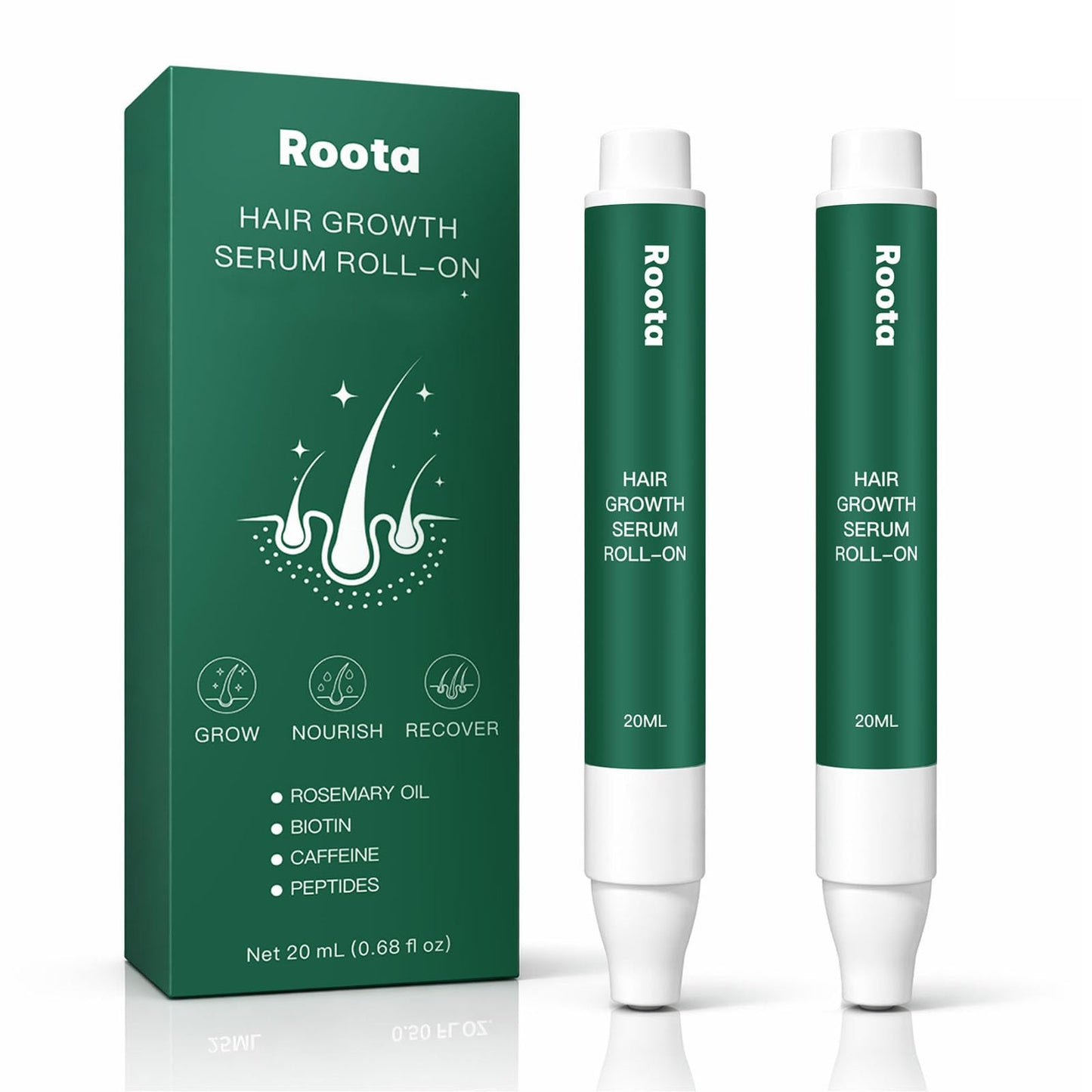 Roota Hair Growth Serum Roll-On, Hair Revival Serum Nourishes Scalp for Thicker, Healthy Hair for Men & Women 20ml/0.68 fl oz