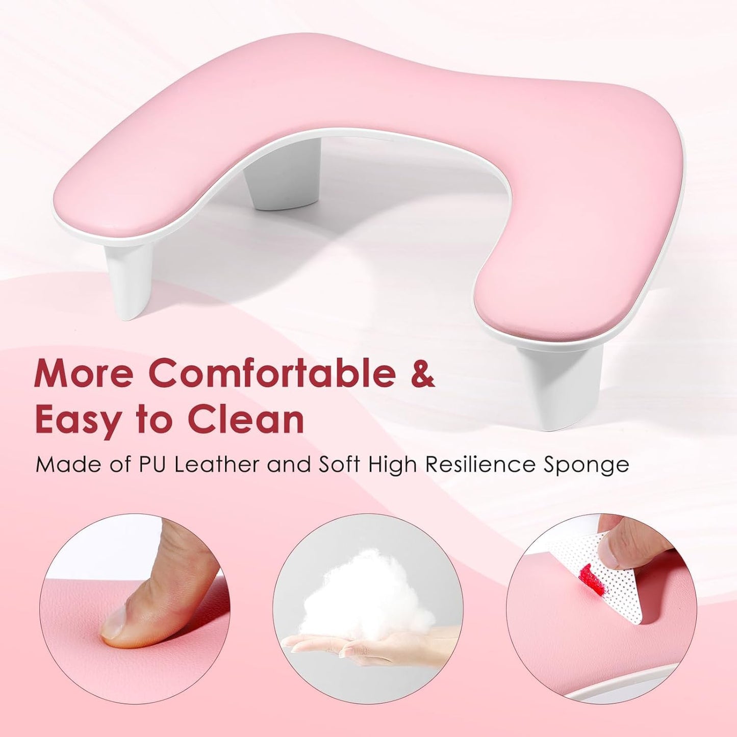 U-Shaped Nail Arm Rest Pillow - Microfiber Leather Cushion for Manicure | Pink Nail Tech Support