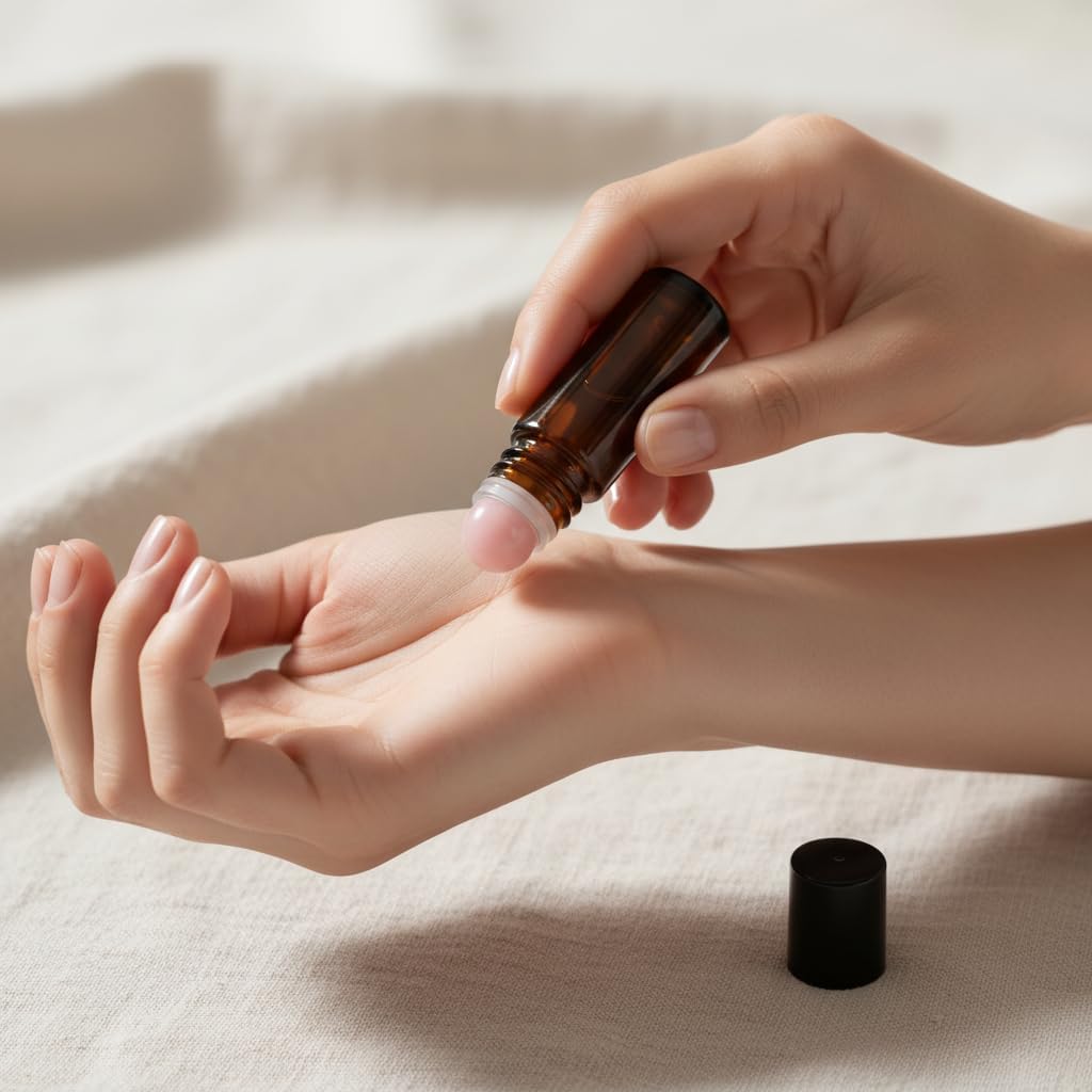 Amber Glass Roll-On Bottle with Natural Jade Roller Ball - Refillable, Leak-Proof Essential Oil Container for DIY Perfume & Skincare | Pink, 30ml