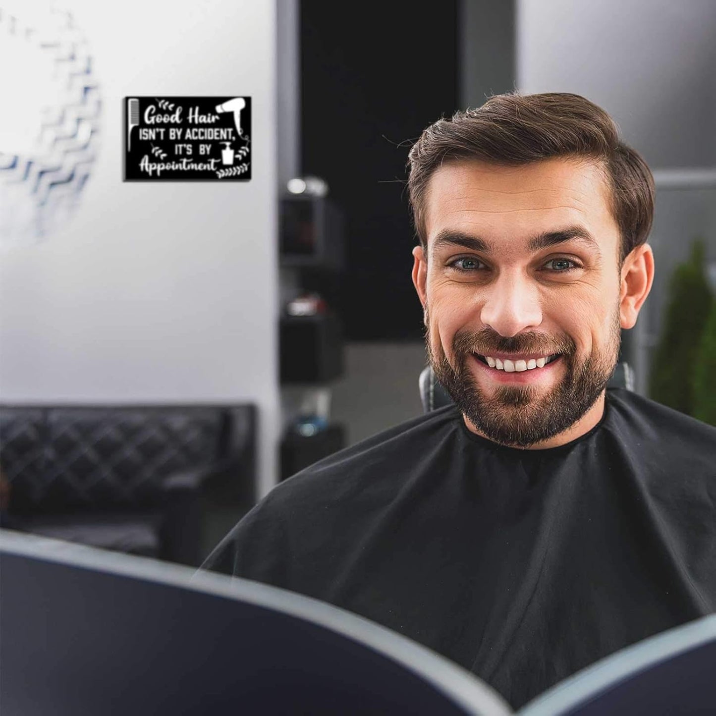 Hairdresser Wood Sign Decor - Good Hair Isn't by Accident | Appointment Plaque for Salon & Barbershop, 7.9" x 5.1" (Black)