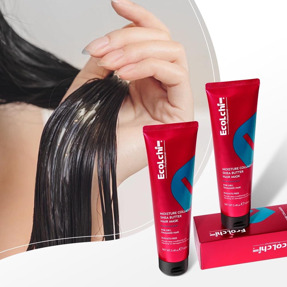 ECOLCHIPRO Collagen Shea Butter Hair Mask Deep Repair Conditioning Moisture Collagen Shea Butter Hair Treatment for Dry and Damaged Hair All Hair Types 5.4fl.oz 160ml