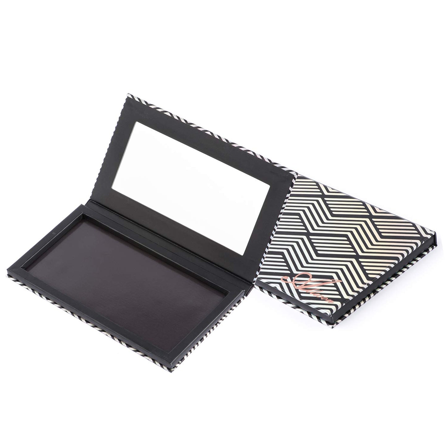 Magnetic Makeup Palette with Mirror - Black Empty Palette & 20 Adhesive Metal Stickers for Eyeshadow, Lipstick, Blush