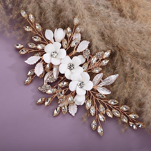 Gold Crystal Flower Hair Clip - Rhinestone Bridal Barrette for Wedding