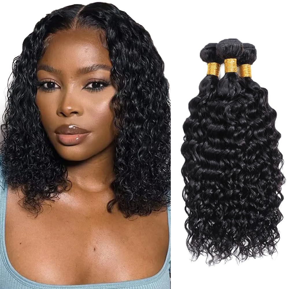 Human Hair Bundles Water Wave Bundles Wet and Wavy Bundle WuvuSnm 1B Water Wave Human Hair Bundle 12 14 16 inch
