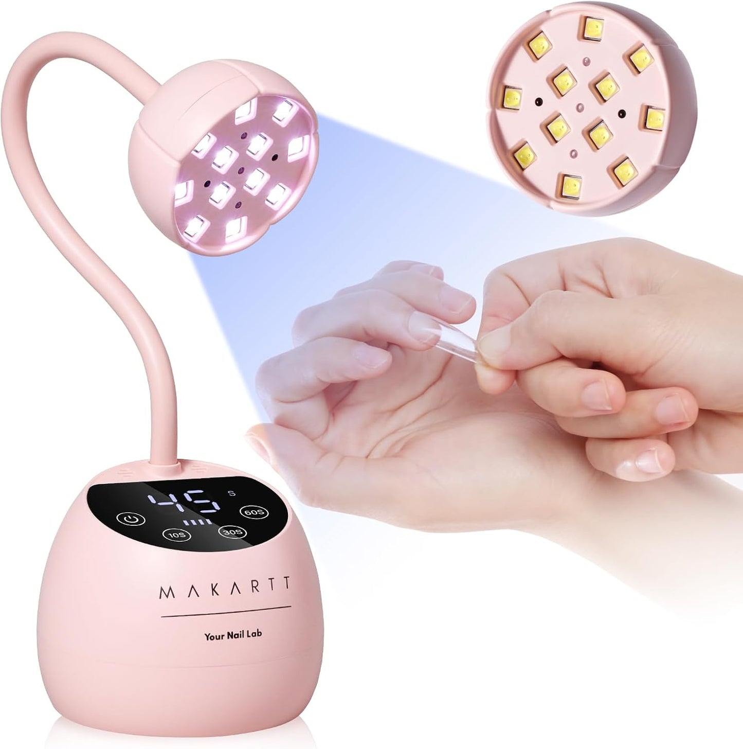 Makartt UV LED Nail Lamp - Portable Cordless Gel Nail Dryer with Auto Sensor & 4 Timers | Rechargeable Gooseneck Design