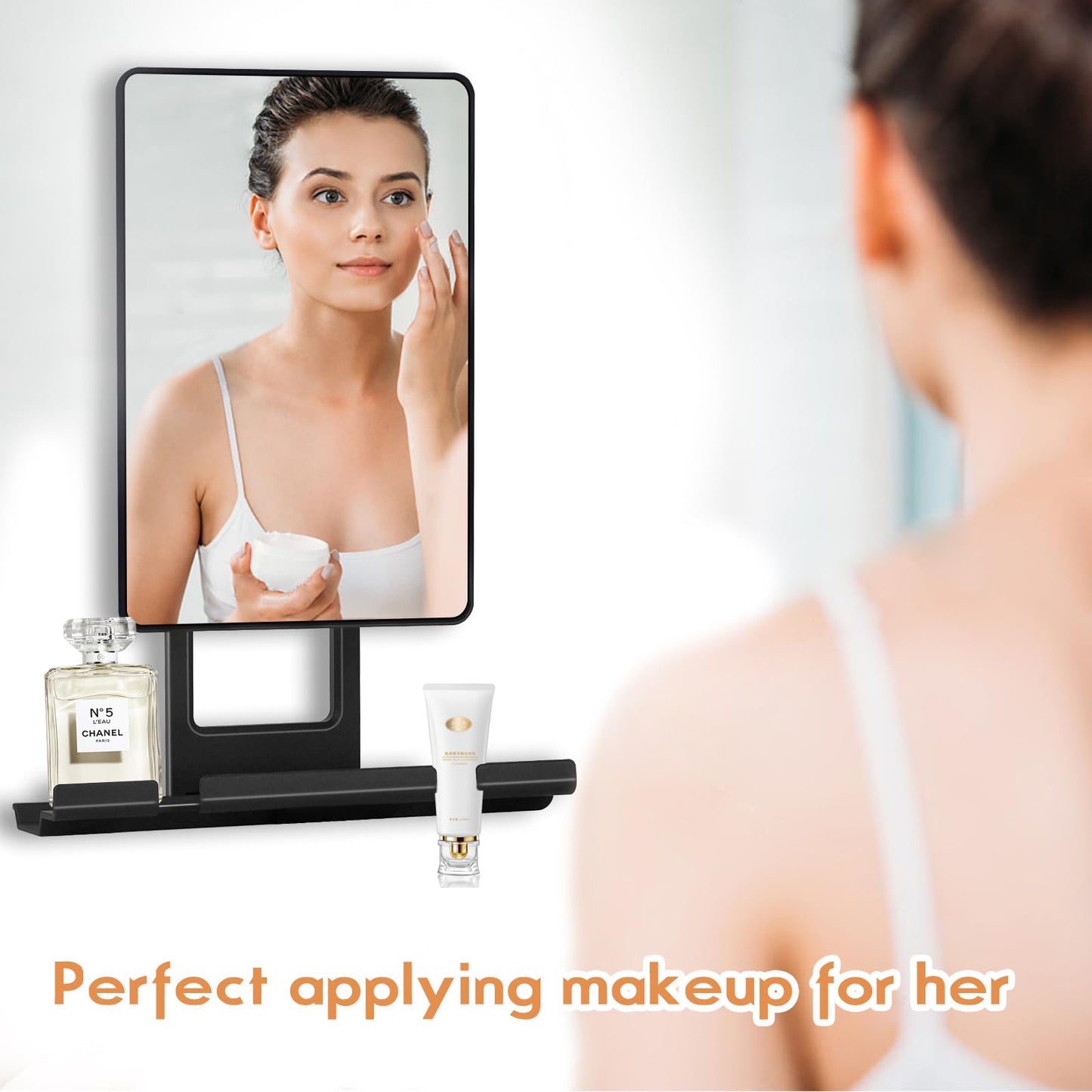 deweisn Fogless Shower Mirror, 360° Rotation Adjustable Shaving Mirror,Bathroom Shower Mirror with Multifunctional Storage Tray and Razor Holders