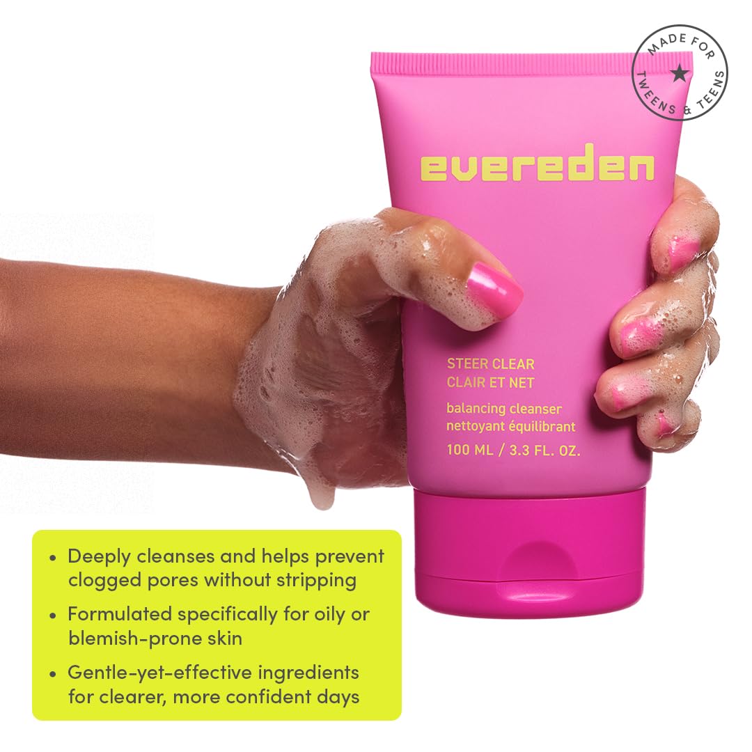 Evereden Balancing Jelly Cleanser for Teens | Vegan Face Wash for Oily & Pimple-Prone Skin - Gentle Pore Cleanser for Ages 10-12