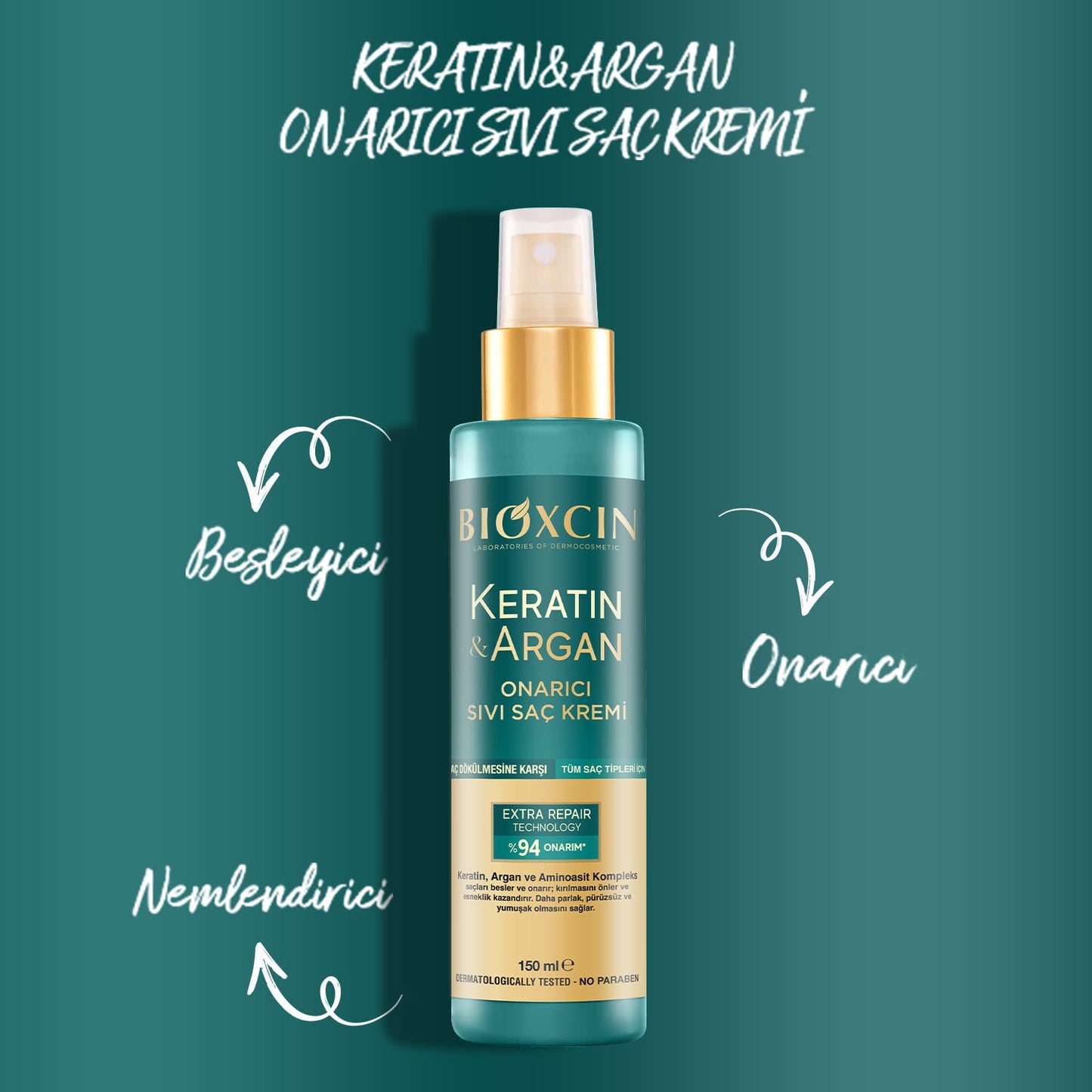 BIOXCIN Keratin & Argan Repair Liquid Hair Care Cream 150 ml for Worn and Damaged Hair