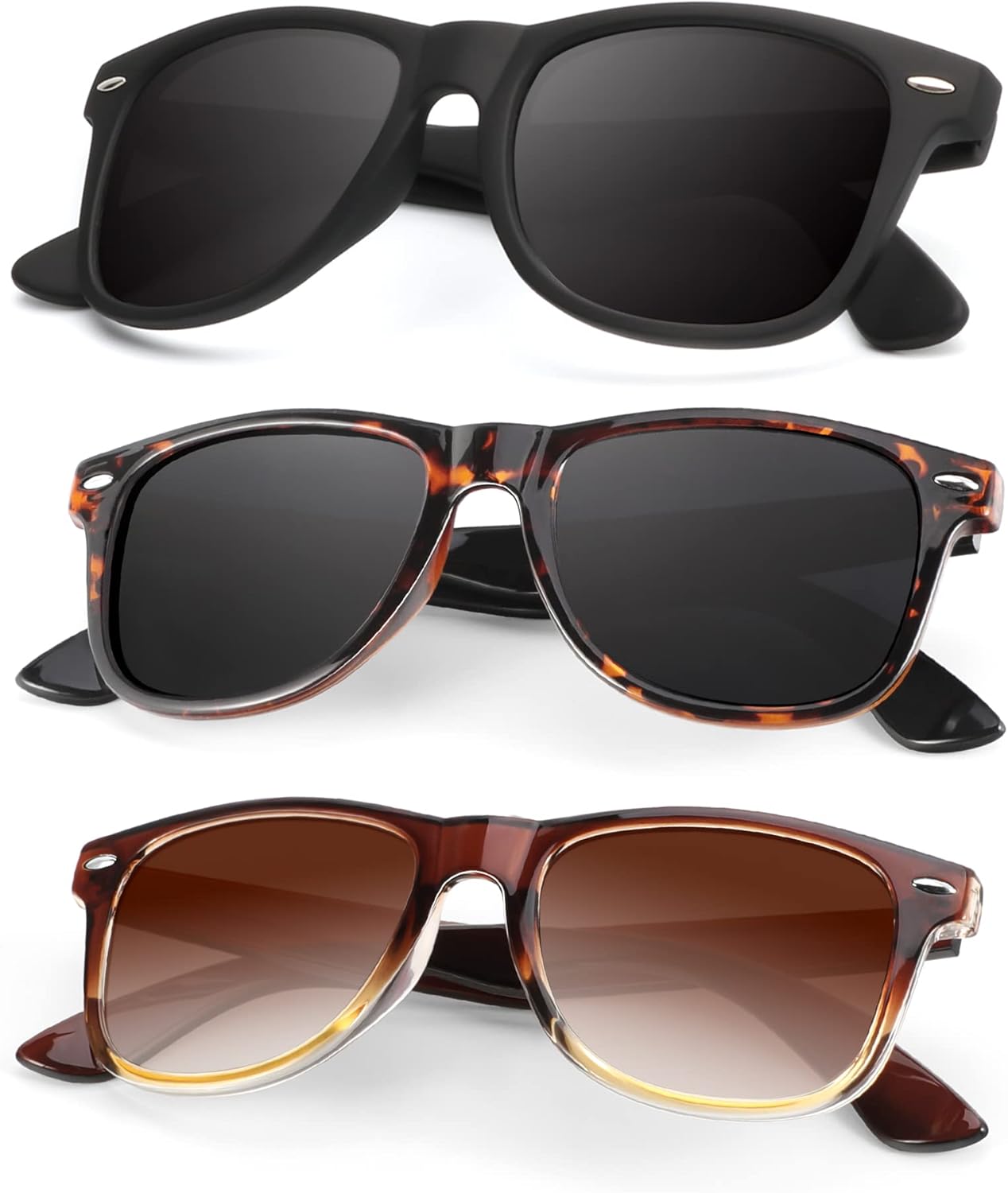 KALIYADI Polarized Sunglasses - Matte Finish, UV Blocking, Color Mirror Lenses | 3-Pack for Men & Women