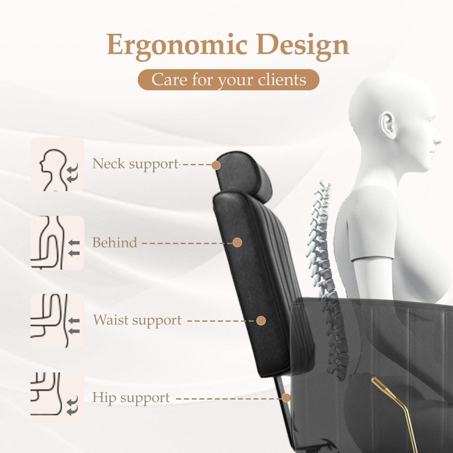 Professional Barber Salon Chair - Heavy Duty Hydraulic Design, 135° Recline, 360° Swivel | Black and Gold PU Leather