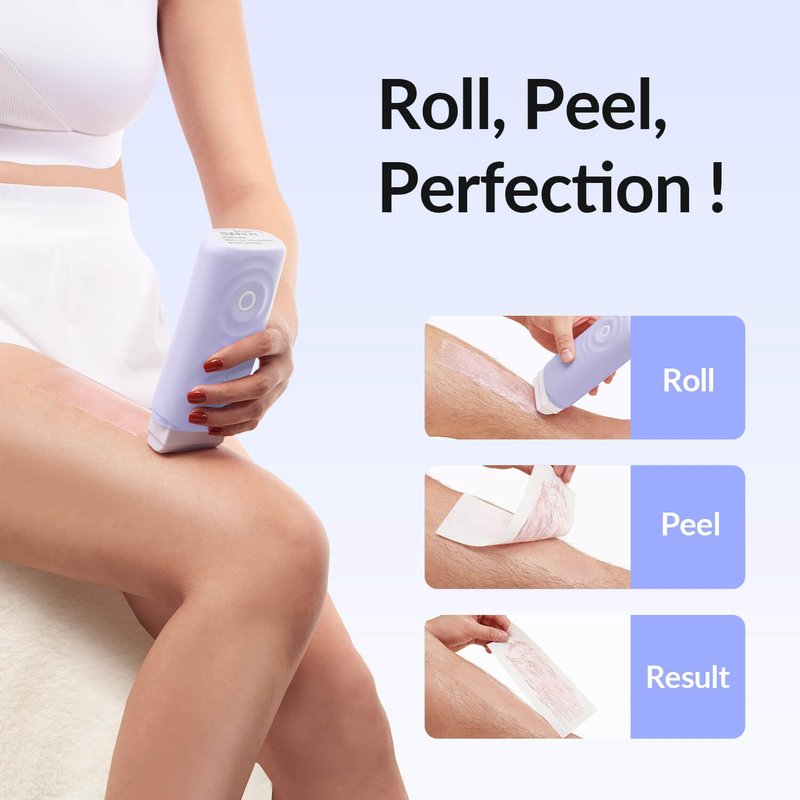 Waxfans Smart Wax Roller Kit – Roll-On Wax Kit for Women & Men, At-Home Waxing Kit for Body & Legs Hair Removal, Includes 2 Wax Refills & 50 Wax Strips, Easy & Smooth (Purple)
