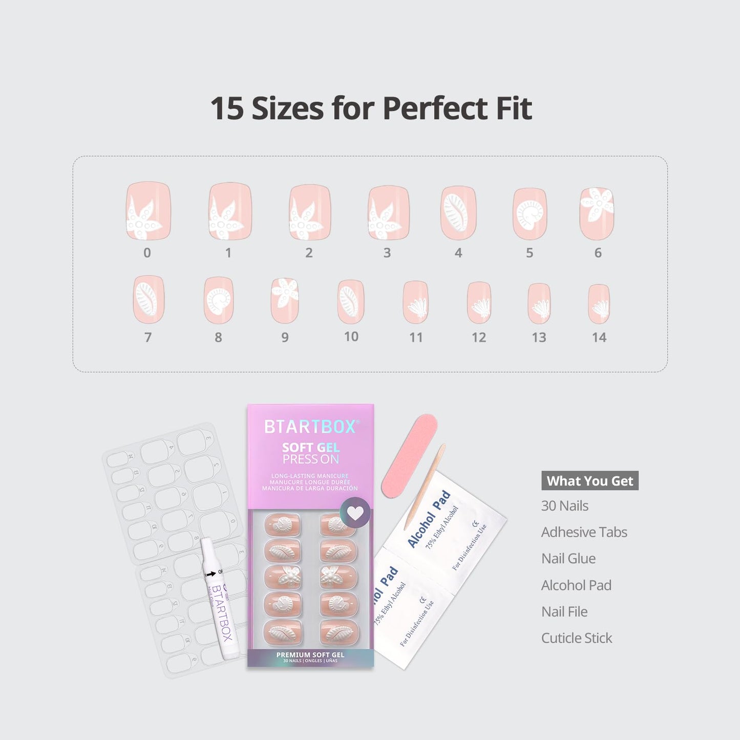 BTArtbox Press On Nails, Tidefoss, Extra Short Square, 3D Sculpting, 30Ct