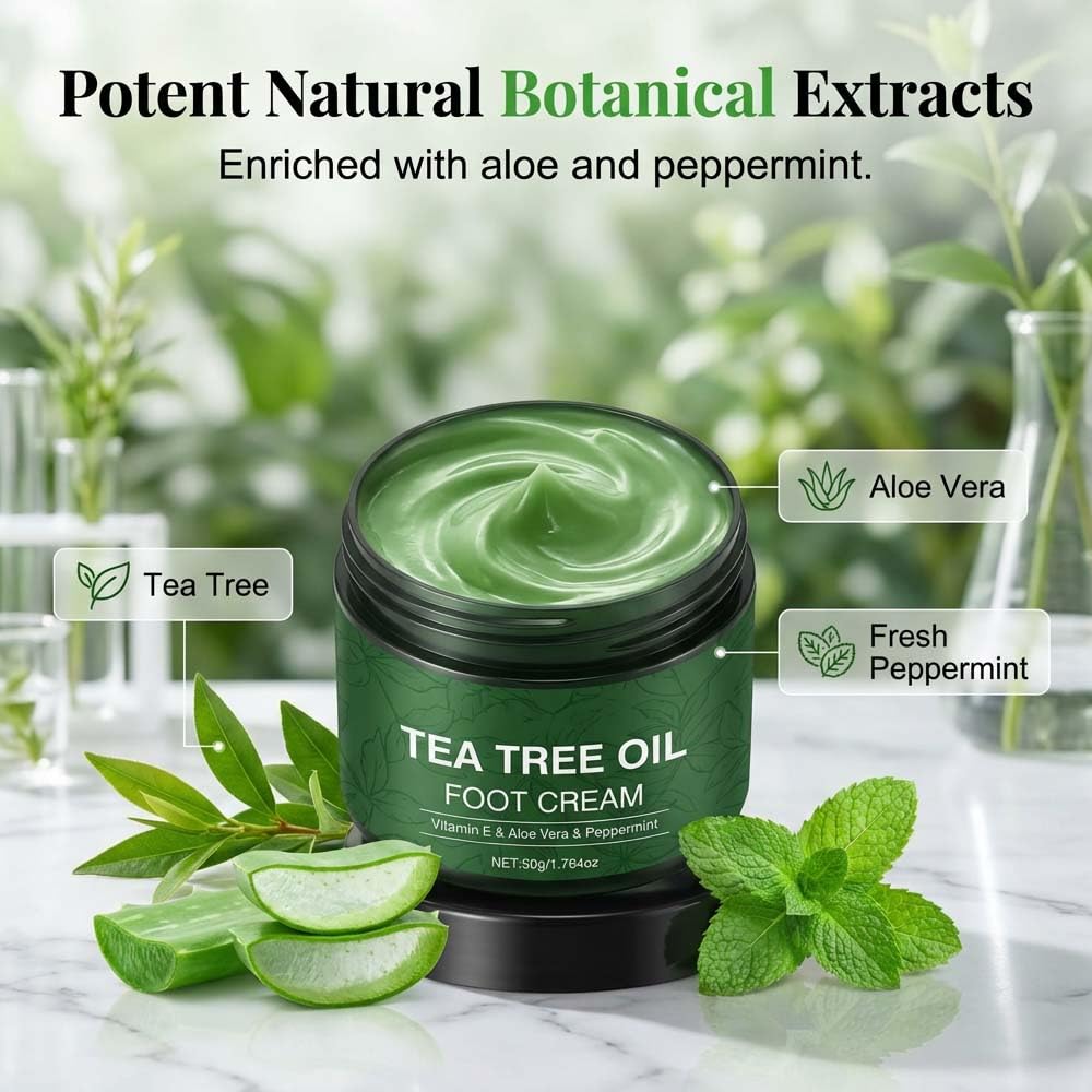 Tea Tree Oil Foot Cream - Intensive Moisturizing Balm for Dry, Cracked Feet | Repair & Soften Rough Heels (1)