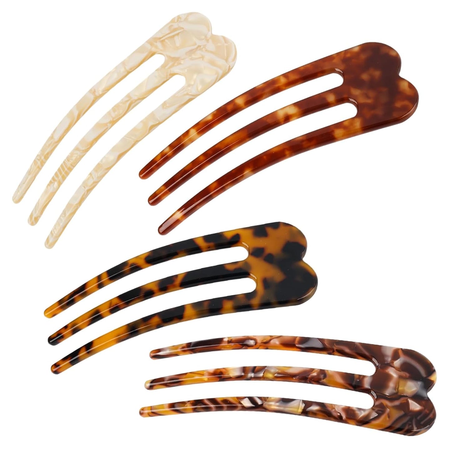 French Hair Pins for Women - 4Pcs U-Shaped Twist Clips | Unique 3-Prong Forks for Fine Hair Buns