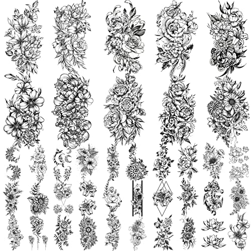 Yazhiji Lotus Chrysanthemum Large Temporary Tattoos - 40 Sheets, Waterproof