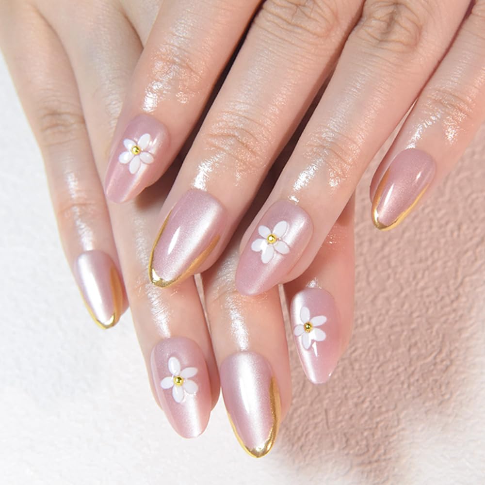 Ombre Press-On Nails - White & Light Pink Coffin Acrylic Design | 30 Pcs Reusable DIY Nail Art Kit for Women