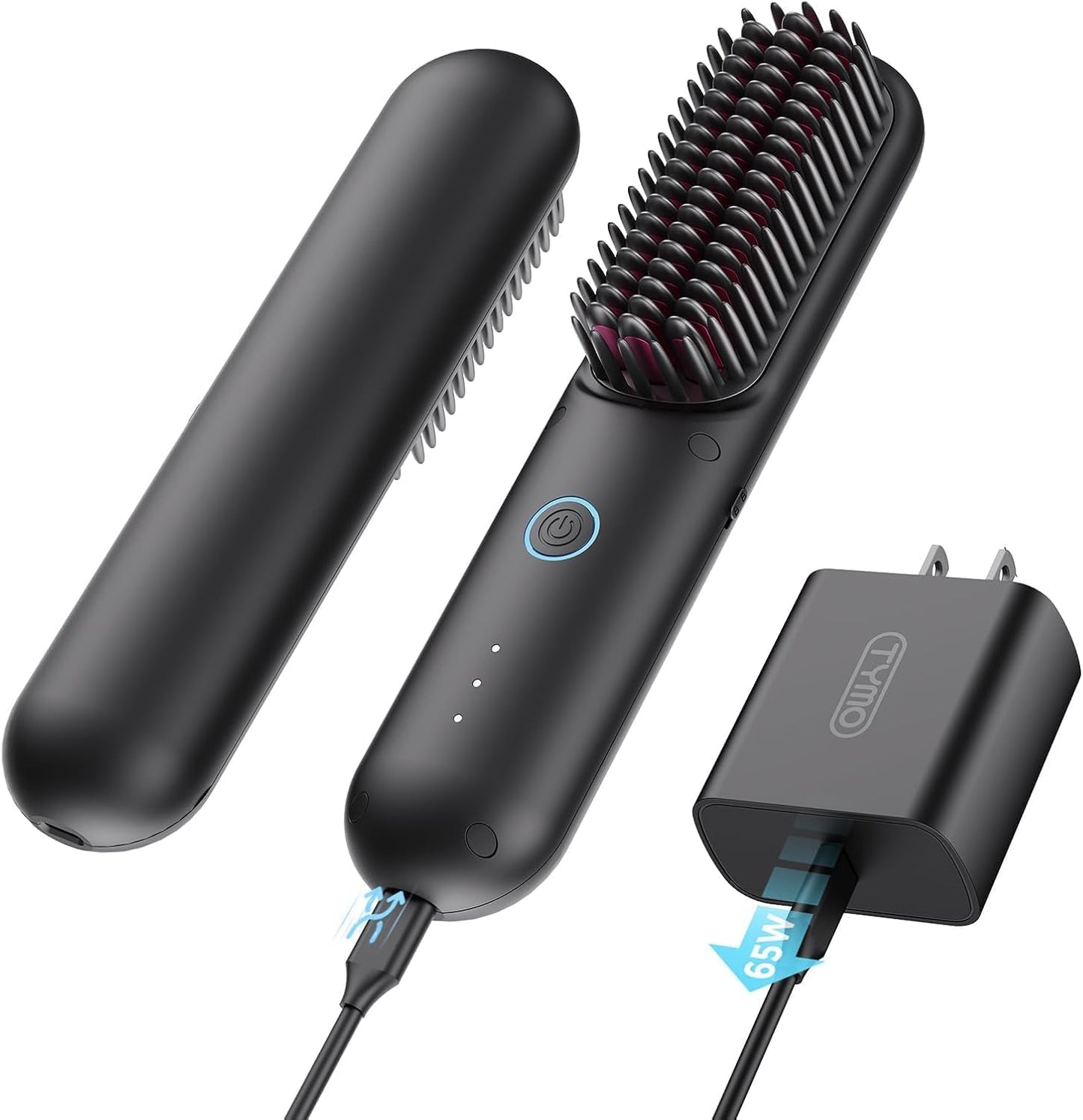 Cordless Hair Straightener Brush - Portable Mini Ionic Hot Comb for Travel | Lightweight & Fast Charging, Black