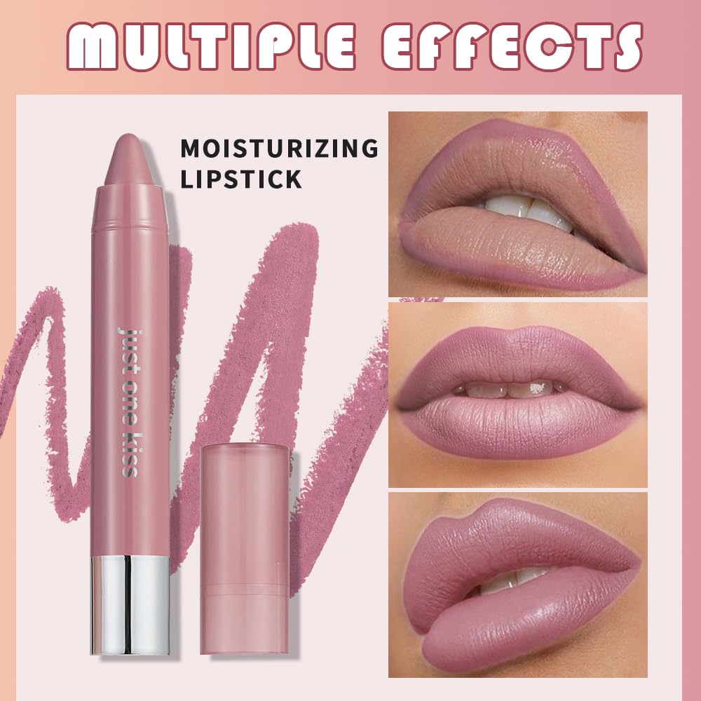 mekuel Pink Mauve Hydrating Cream Lipstick Lip Crayon for Women, Natural Moisturizing Lipstick Smooth Apply, Retractable Lips Liner Crayon for Ombre Shades, Pinky Tinted Lip Balm Color in One, 07