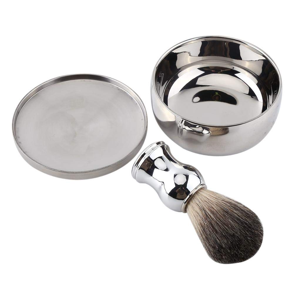 Qkiss Men's Shaving Set with Alloy Soap Mug Bowl & Lid, Silver Handle Faux Hair Brush, Professional Grooming Kit for Men's Daily Shaving Routine - Complete Wet Shaving Essentials