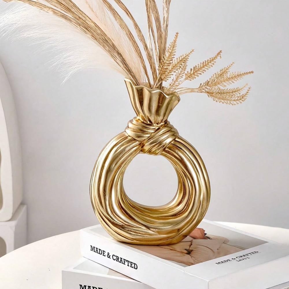 Gold Resin Hollow Ring Vase - Knot-Shaped Bud Vase for Flowers | Tabletop Wedding Centerpiece Home Décor