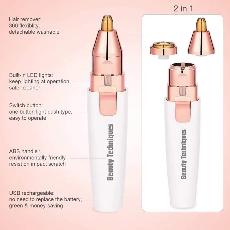 Beauty Techniques Finishing Touch Flawless Women's Painless Hair Remover, Rechargeable,White/Gold Eyebrow & Facial Trimmer: 2 in1 Rechargeable