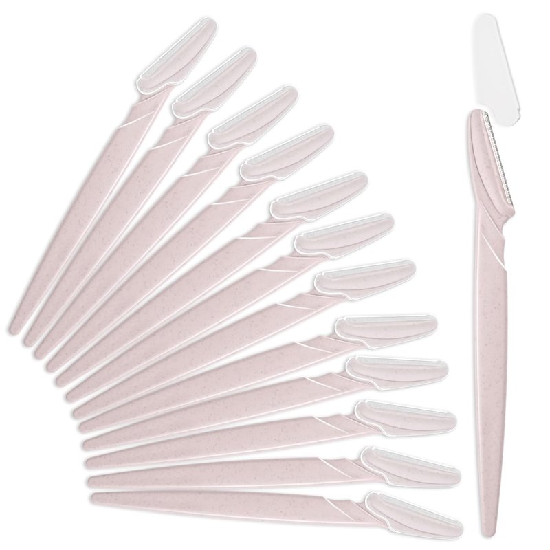 Eyebrow Razor for Women, 12 Pcs Dermaplaning Tool for Face Professional, Face Razor for Women Facial Hair Remover (Wheat Pink)
