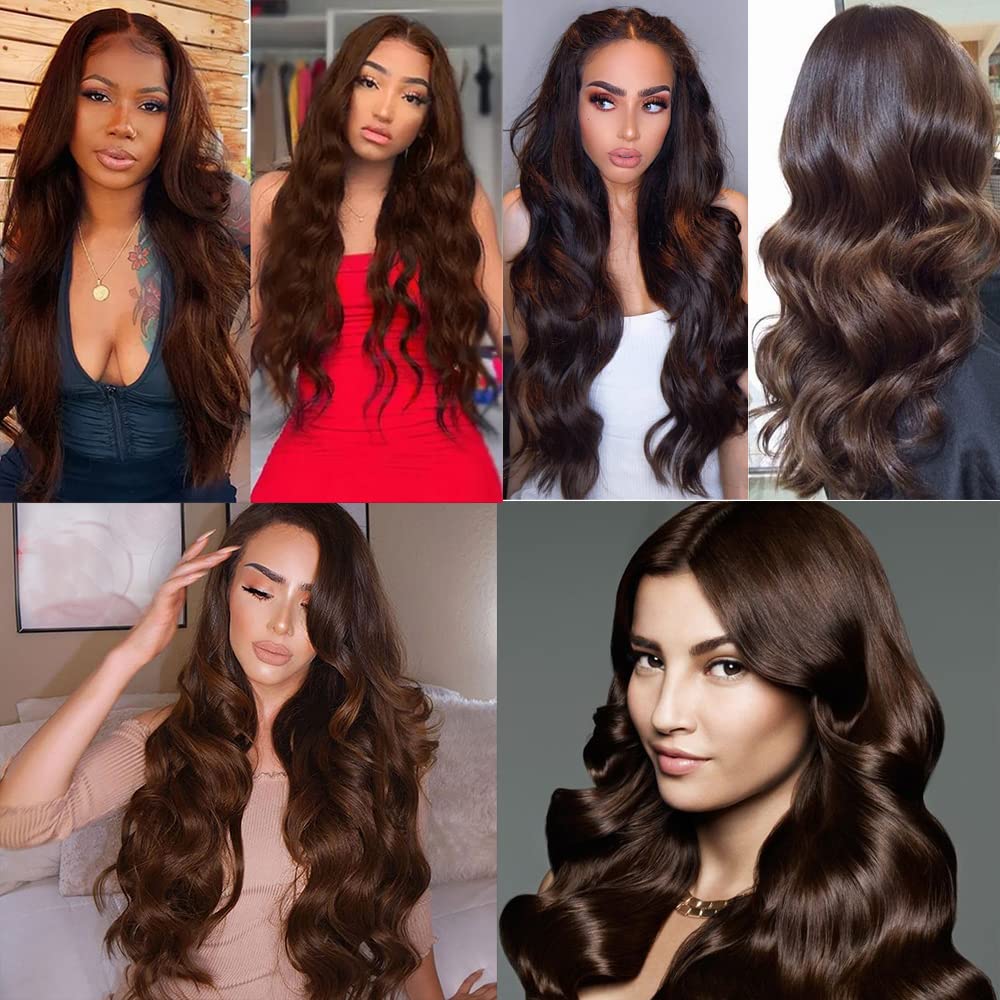 #4 Brown Bundles Human Hair Body Wave Bundles 34 Inch Chocolate Body Wave Bundles Unprocessed Brazilian Virgin Hair 1 Bundle 50 Gram Per Bundle Deals Quick Weave Hair Extensions For Woman