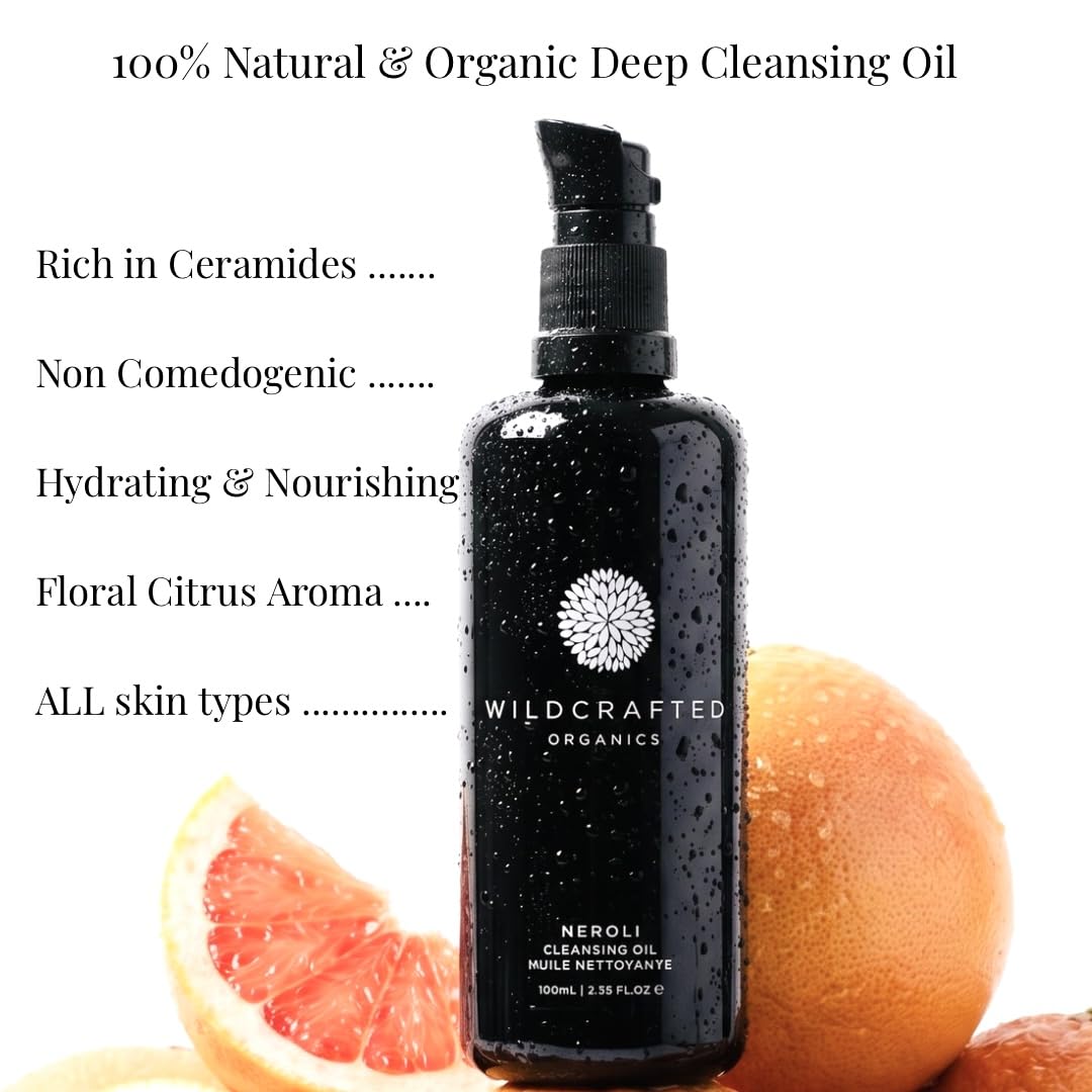 Wildcrafted Organics Neroli Cleansing Oil, Oil-Based Face Cleanser with Botanicals for Makeup Removal, Hydration, Skin Balance & Radiance, 100 ml