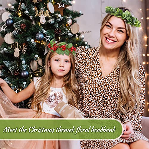 2 Pcs Christmas Floral Crown Headbands - Boho Leaf & Berry Hair Accessories